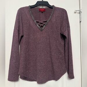 Jennifer Lopez Plum Long Sleeve Top